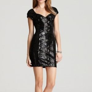 Black Velvet Sequins Cocktail Mini Dress